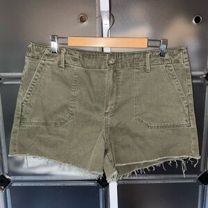 Paige Denim Cut-Off Mayslie Utility Shorts in Ivy Green Women's Size 32